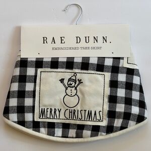 RAE DUNN TREE SKIRT Merry Christmas 24" Embroidered Buffalo Checker w/ Snowman